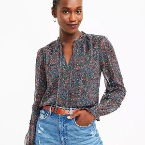 NWOT LOFT Paisley Shimmer Sleeve Blouse
